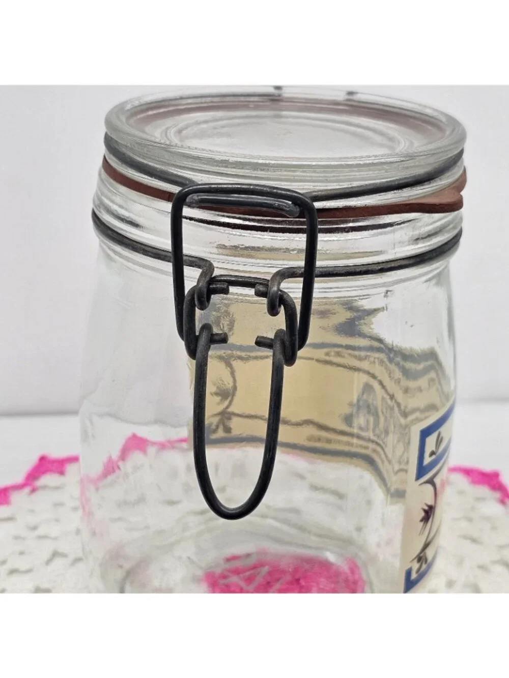 Vintage Tradewind Importers Tea Glass Canister Jar Wire Bail Clamp Lid 6